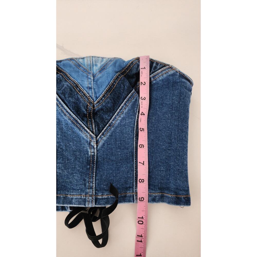 Revice Strapless Lace Up Backside Corset Light & Dark Tone Denim Top Size Small - Picture 10 of 10